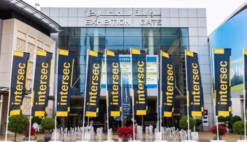 A photo of flags at the Instersec Exhibit