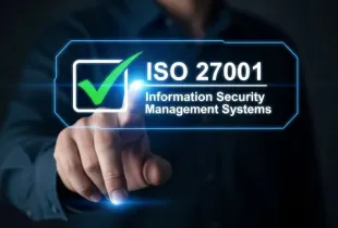 A person hand with ISO 27001 and a check mark